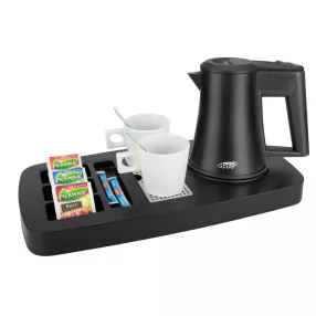 Sense tray with 0,5L black kettle and 2 white cups