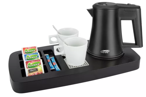 Sense tray with 0,5L black kettle and 2 white cups