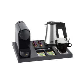 Siesta tray with 0,5L kettle and 2 black cups