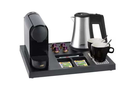 Siesta tray with 0,5L kettle and 2 black cups