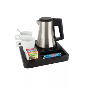 Slim tray with 0,5L kettle and 2 white cups