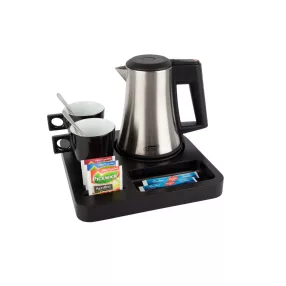 Slim tray with 0,5L kettle and 2 black cups