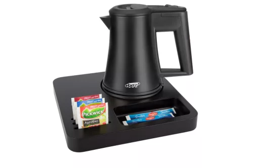 Slim tray with 0,5L black kettle, without cups