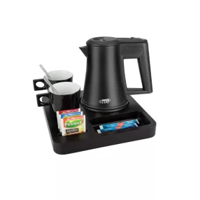 Slim tray with 0,5L black kettle and 2 black cups