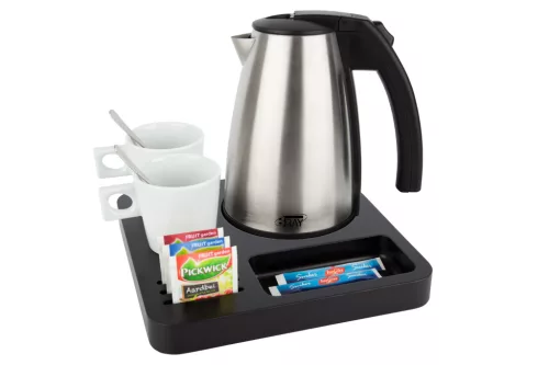 Slim tray with 1L kettle and 2 white cups