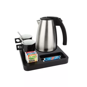 Slim tray with 1L kettle and 2 black cups