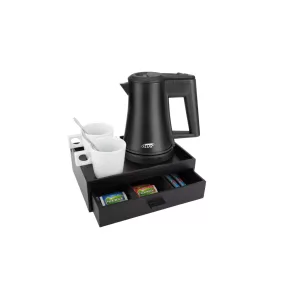 Smart tray with 0,5L black kettle and 2 white cups