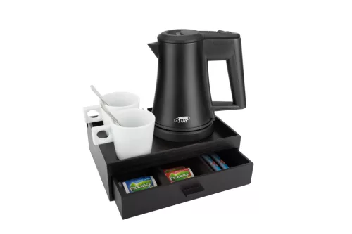 Smart tray with 0,5L black kettle and 2 white cups