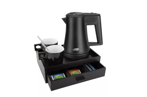 Smart tray with 0,5L black kettle and 2 black cups
