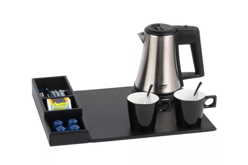 Snap tray with 0,5L kettle and 2 black cups