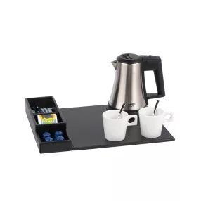 Snap tray with 0,5L black kettle and 2 white cups