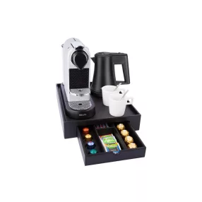 Space tray with 0,5L black kettle and 2 white cups