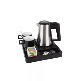 Square tray with 0,5L kettle and 2 black cups