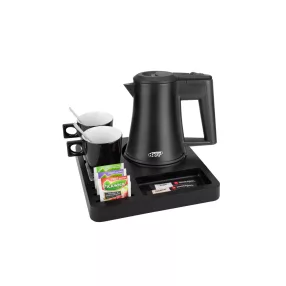 Square tray with 0,5L black kettle and 2 black cups