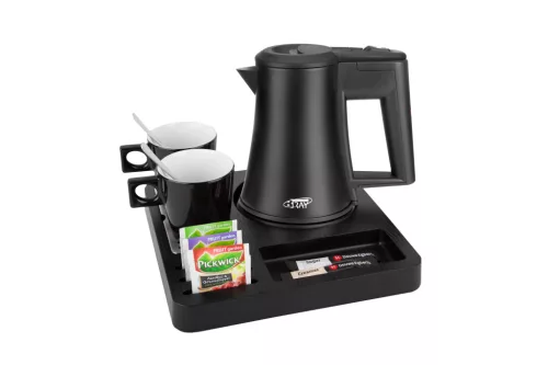 Square tray with 0,5L black kettle and 2 black cups