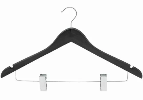 Wooden coat hanger with trouser clips
