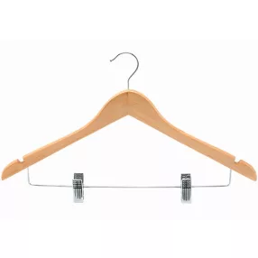 Wooden coat hanger with trouser clips