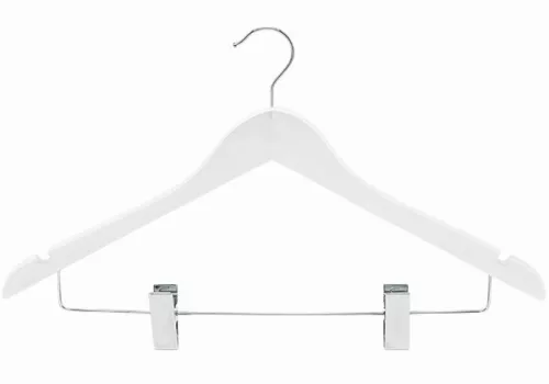 Wooden coat hanger with trouser clips