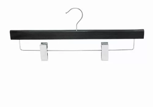 Wooden coat hanger with trouser clips