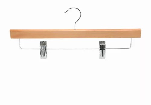 Wooden coat hanger with trouser clips