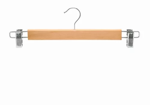 Wooden coat hanger with trouser clips